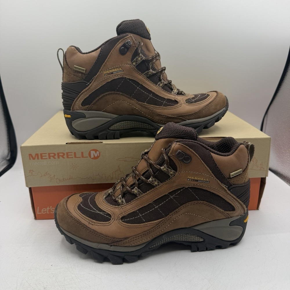 Merrell Siren Mid Hiking Boots Women Sz 7 Brown Leather Waterproof Vibram J16038